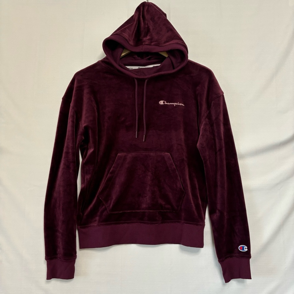 CHAMPION Burgundy Velour Hoodie Size Small